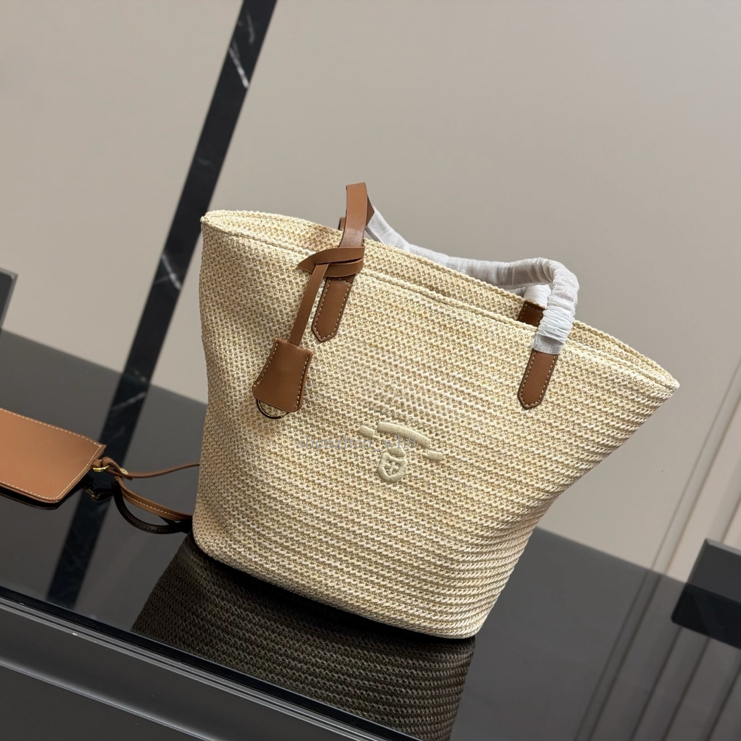 mirror quality luxury bag pradbagwomen Letter Embroidery Raffia Woven Tote Bag Shopping Bag Shoulder Handbag Beach Large Bag Beach Vacation 1c c9