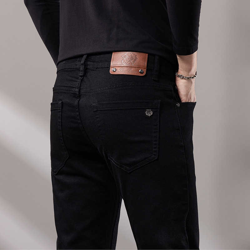 Guangzhou Xintang Mens Jeans Light Luxury Korean Style Thick Elastic Slim Fit Washed Brand Black Pants L26624