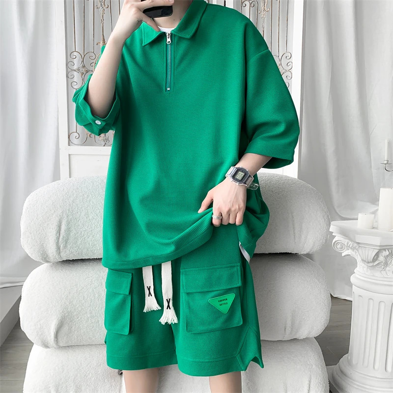 Ropa Hombre Fashion Waffle Mens Set Big Size Loose Casual Up And Down Wears For Men Korean ner y clothing 5XLM 260624