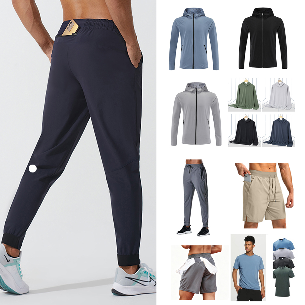 Mens Sports Zipper Hooded Yoga Jacket Short Sleeve Casual Brethable Outdoor Jogger Outfit Cardigan Outwear Yogo Gym Pockets Sweatpants Long Pants Wo