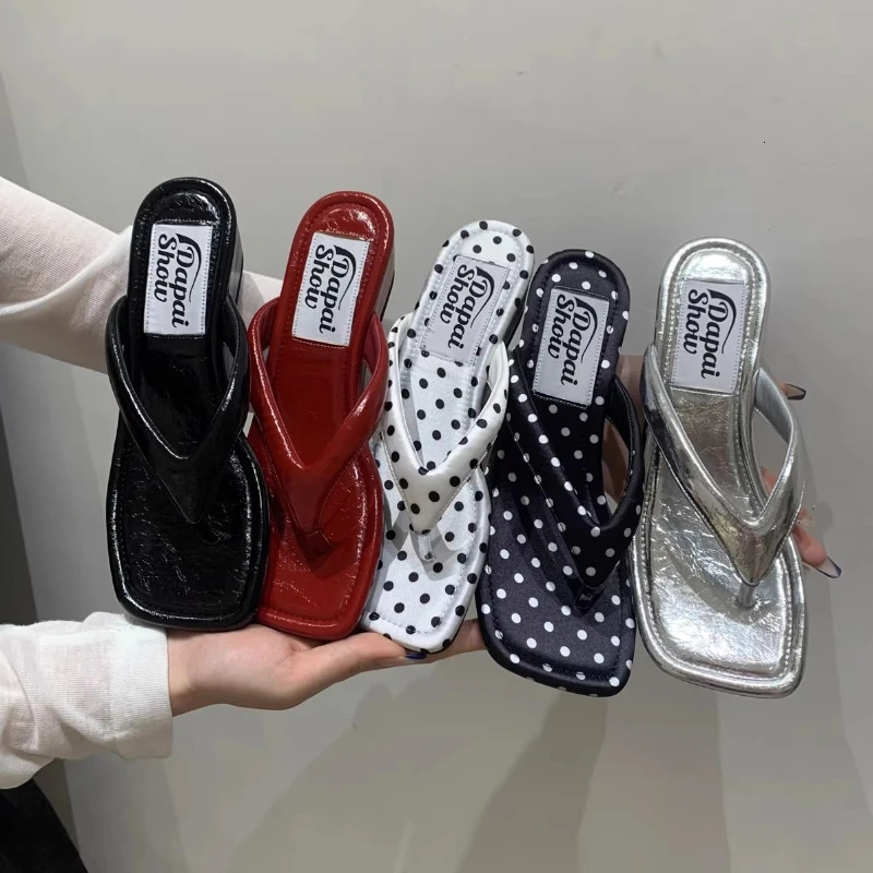 Summer ner Polka Dot Women Slippers Fashion Wedges Heel Dress Flip Flop Outdoor Clip Toe Beach Vacation Ladies Slides Shoes 260624