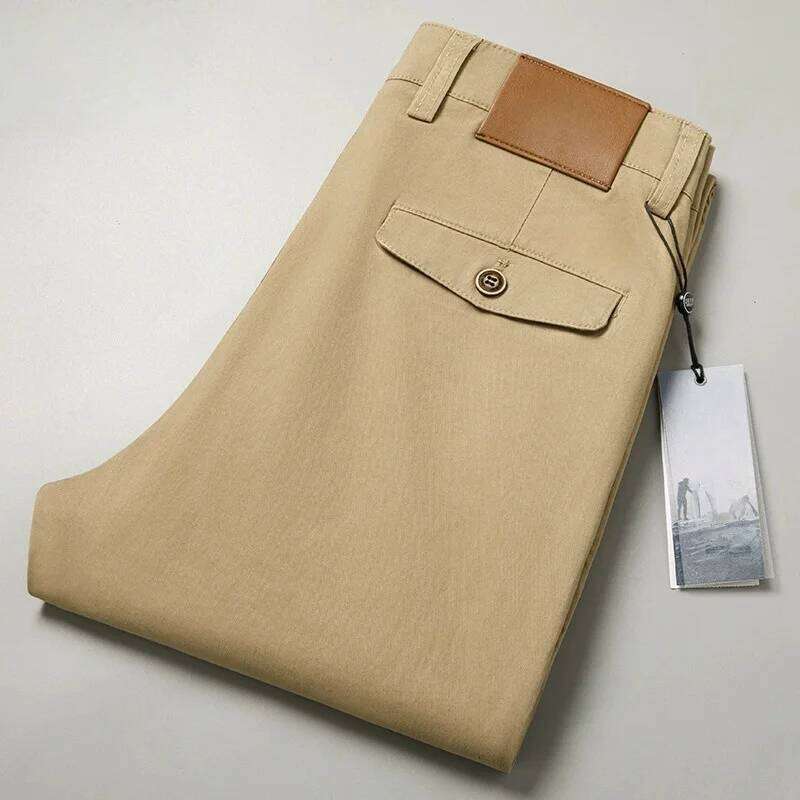 Spring Summer 97% Cotton Mens Clothing Straight Cargo Casual Pants Business Green Black Khaki Trousers Male W260624