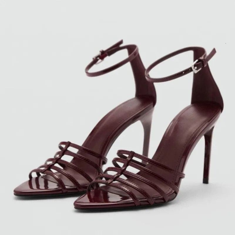 Mode Hohl Schmale Band High Heel Sandalen Frauen Elegante Schnalle Knöchel Riemen Stiletto Heels Sexy Offene spitze Party Pumpen 260624