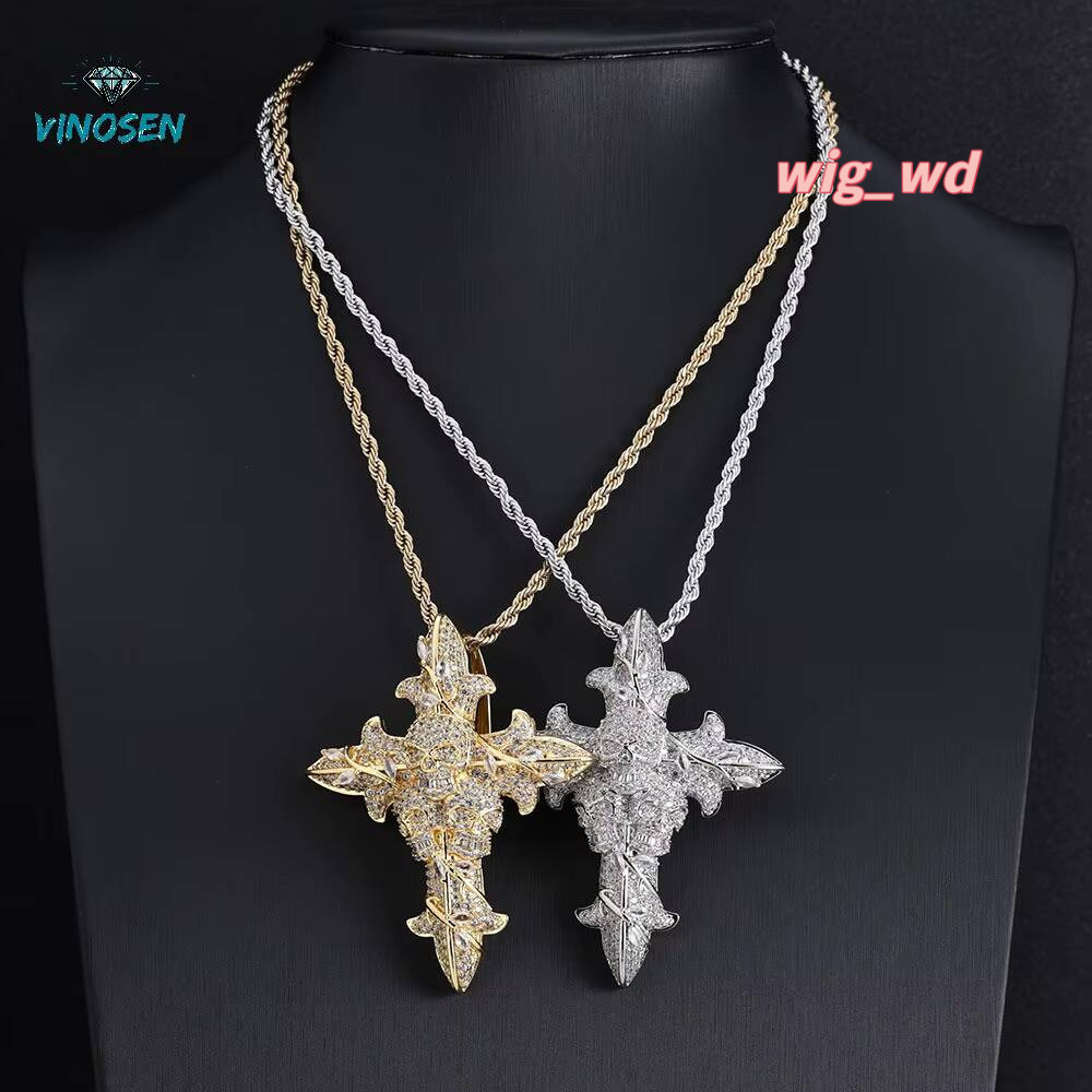 Factory Custom 925 Sterling Silver Moissanite Skull Cross Pendant Hip Hop Iced Out Men Charm Fits Large Cuban Link Chain