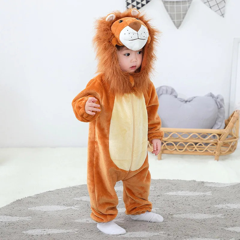 Lion Onesie Baby 0-3 Years Cosplay Costume Cute Kawaii Anime Kigurumis Winter Jumpsuit Soft Flannel Pajama Halloween Gift260624
