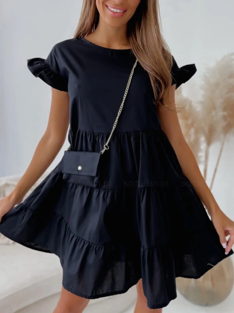 Womens Short Sleeve Ruffle Trim Tiered ALine Casual Summer Dress for Daily Wear and Party Occasions 260613banjia