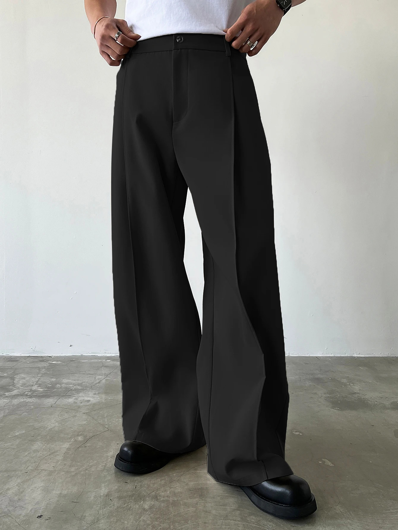 Mens High Waist Wide Leg Suit Pants Casual Loose Straight Leg Dress Pants Formal Business Streetwear Black Trousers S-2XL 1 Pie 260624