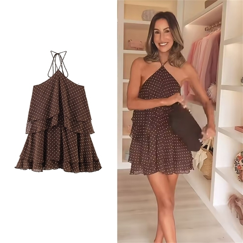Womens Summer Dress Fashion Neck Cascading Elegant Youth Ball Party Dresses Chic Polka-dot Mini Comfortable Dress 260623