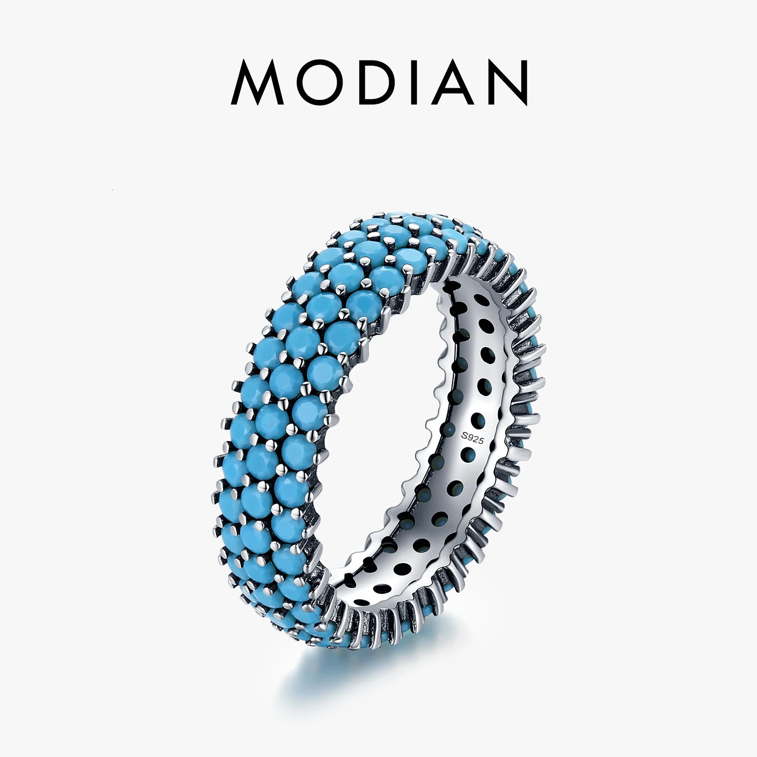 MODIAN Genuine 925 Sterling Silver y Turquoise Finger Rings For Women Vintage Retro Bohemian Style Rings Fine Jewelry Anel 260624