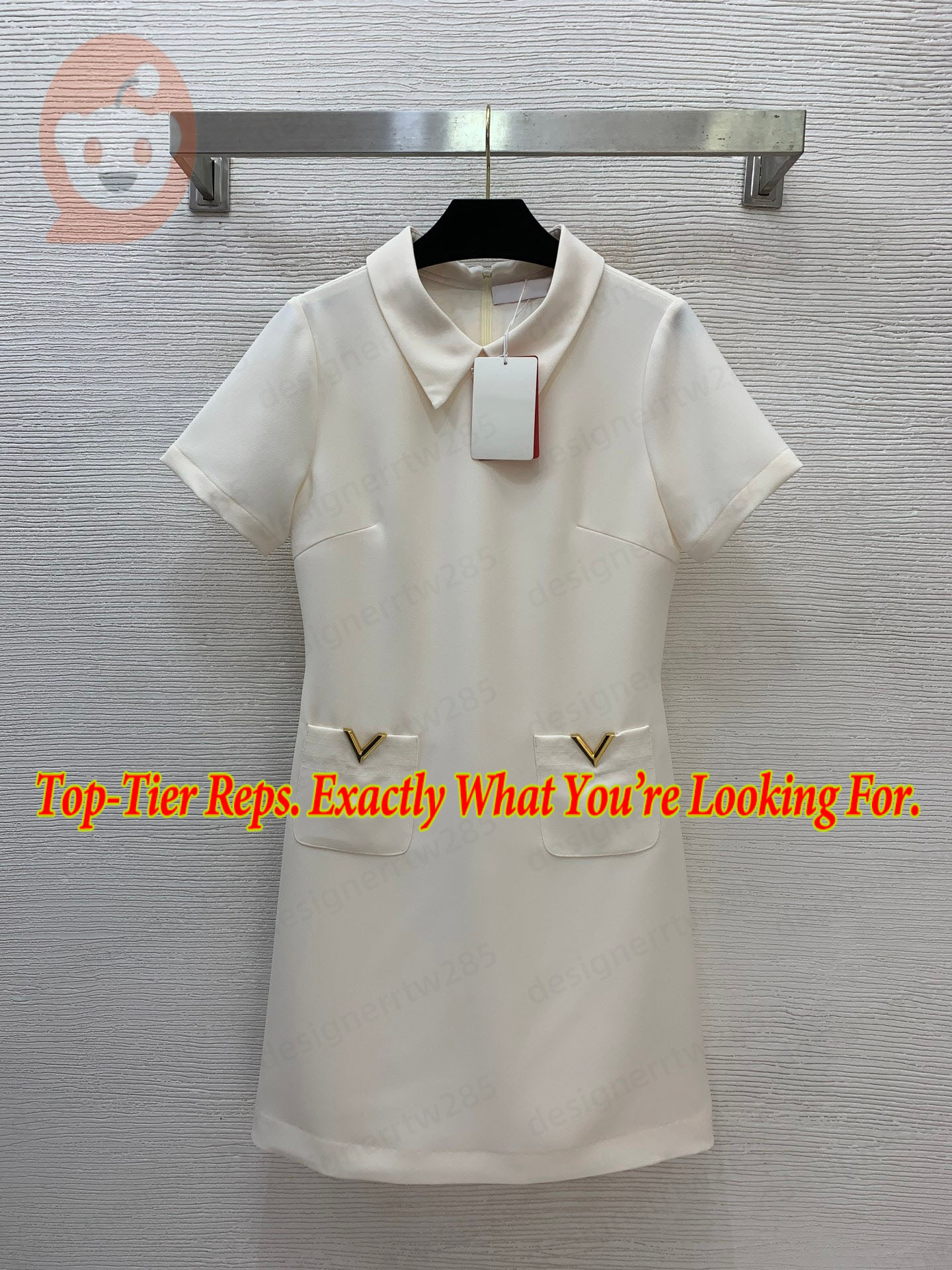 Valennnt ino Designer Dress Gold V Pocket Luxury Brand Peter Pan Collar Short Sleeve Skirt Women White Mini Dresses Elegant Casual Outfits Robe V-image-1111993426