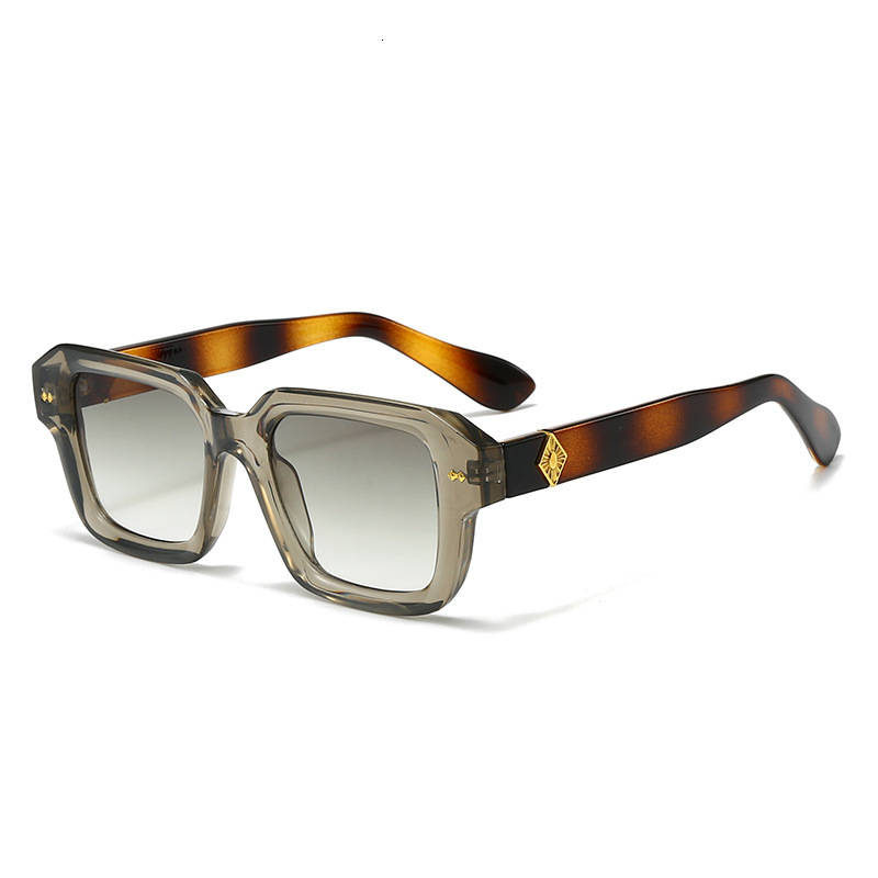 Luxury Premium Fashion Sunglasses High-End Metal Accessory For Men, American Hip-Hop Retro Style, High-End Square Sunglasses With Leopard Print Fram