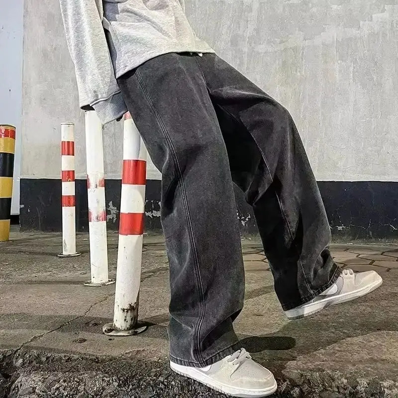 Streetwear Loose Jeans Men Korean Style Fashion Loose Straight Wide Leg Pants Mens Clothing Black good 2026 260623