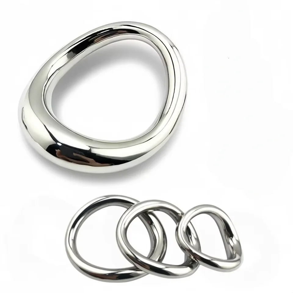 Stainless Steel Curved Locking Ring Heavy Duty Penis Bondage Cock Ring Metal Scrotum Stretcher Male Delayed Ejaculation Sex Toys 260624