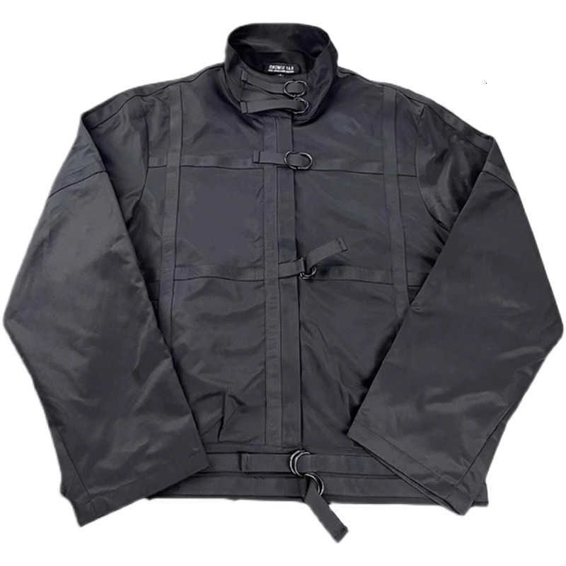 Jackets Mens RAF SIMONS 02SS Black Tactical Strap Nylon Shirt Spring and Autumn Thin Short Jacket Coat L26623