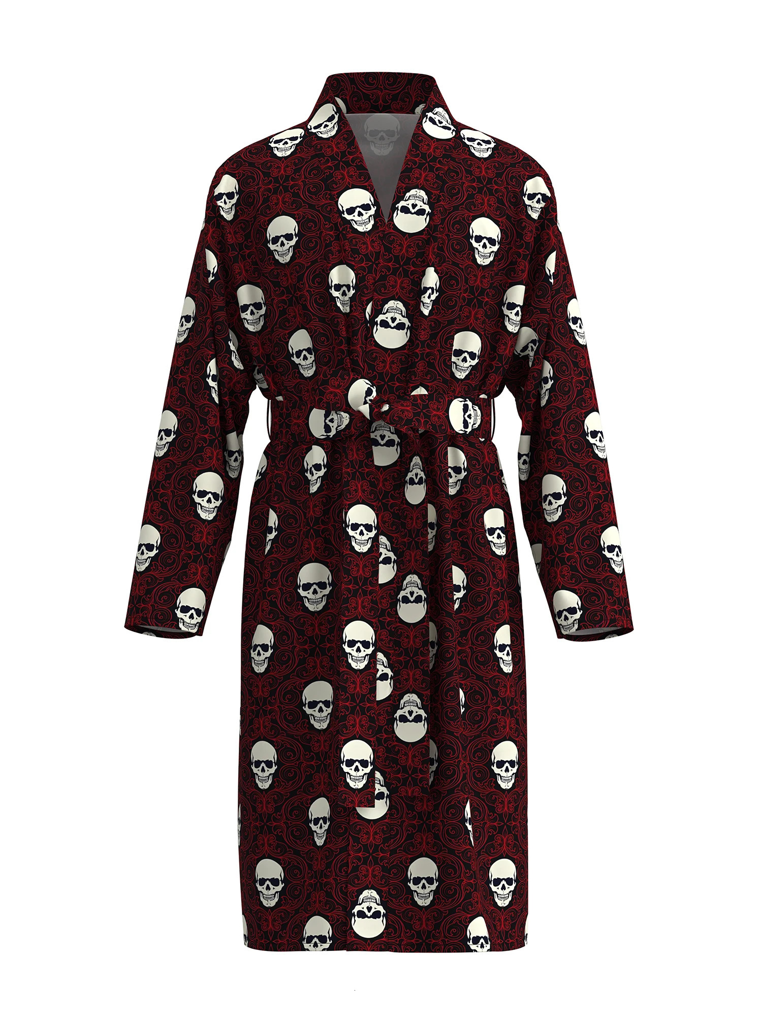 2026 Mens Home Pajamas Sushi Red Skull Digital Full Print Casual Bathrobe Spring and Summer Thin Quickdrying Robes wi 260623