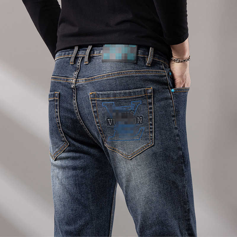 Guangzhou Xintang Jeans Mens Light Luxury Korean Version Thick Elastic Slim Fit Washed Embroidery Original Brand L26624