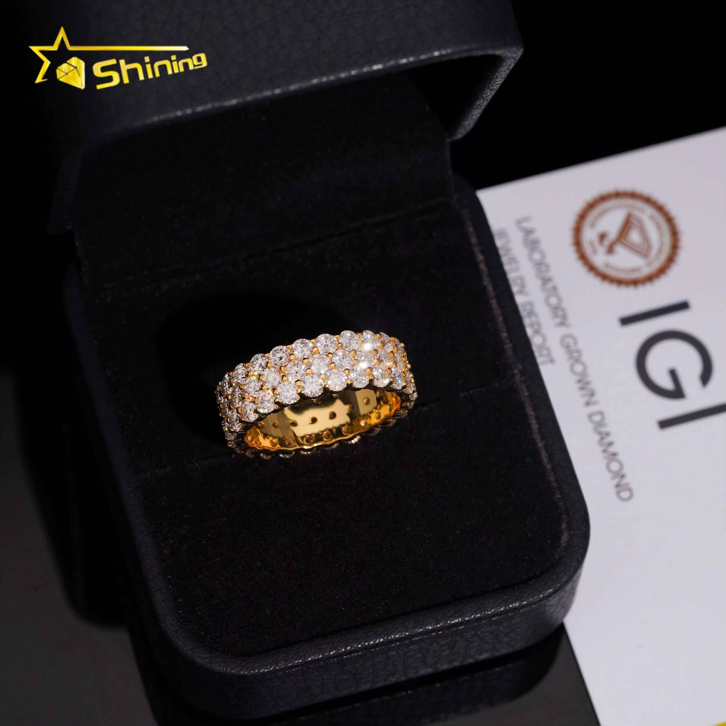 Luxury 925 Silver IGI Certified Three Rows Round Brilliant Cut Band Ring Eternity Ring Lab Grown Diamond Engagement Ring