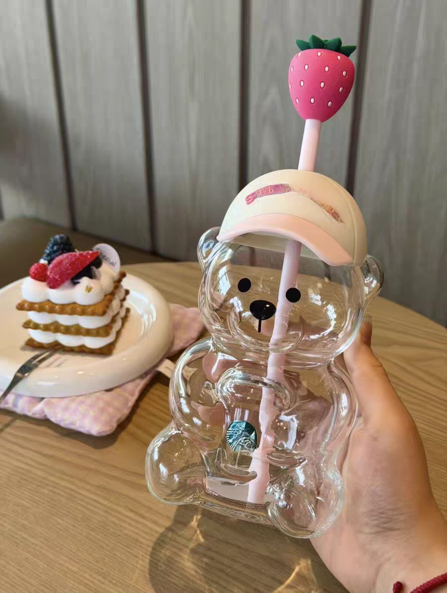 Couvercle de casquette de baseball avec ours en peluche créatif populaire pour les filles, tasse d'eau potable