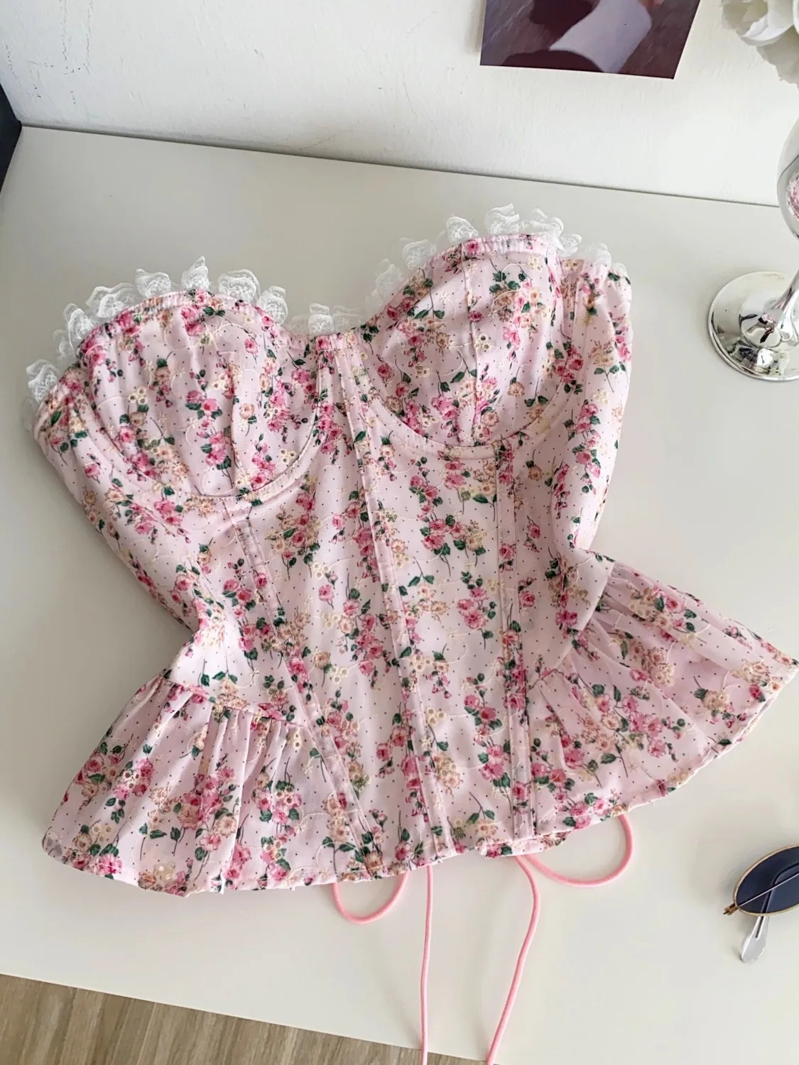 Dopne Floral Tie Waist Vest Womens Summer Lace Trim Belted Fibone n Slimming Top Commute Sle Splice Edition 260623