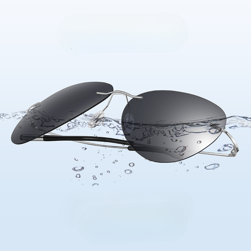2026 new ultra light titanium polarized frameless photochromic slimming sunglasses, driver's glasses, day and night polarized sunglasses
