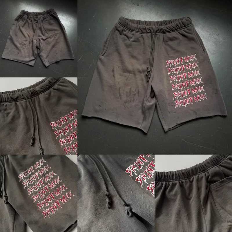 New High End Streetwear Brand Saint Short Pants Casual Retro Distressed Washed Style Mens Womens Short Pants Stock T260622