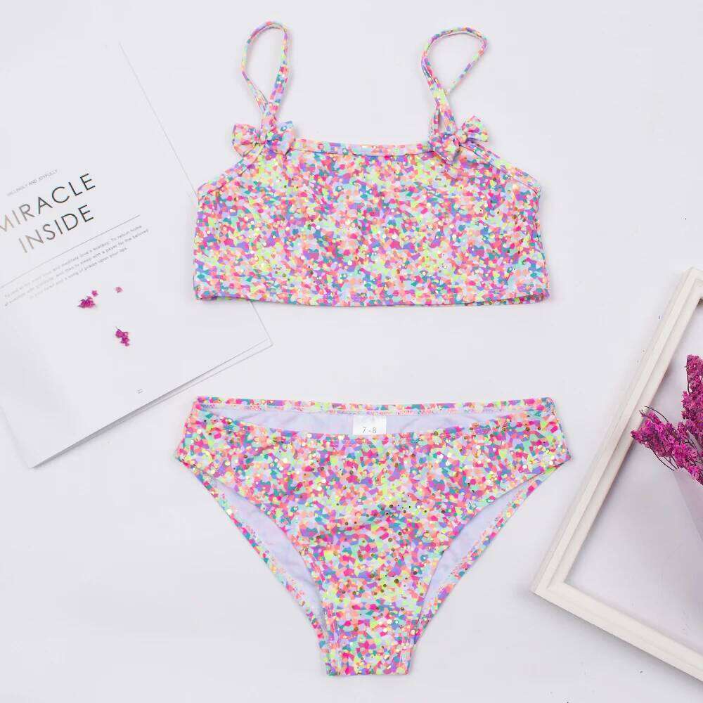 2-8 anni Costume da bagno per bambina Bambini Stampa Fiocco Deco Bikini Set Estate Bambino Bambina Biquini Costume da bagno Costume da bagno Costumi