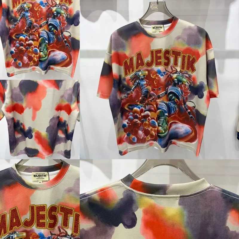 American Trendy Brand New High Street Fashion Men Majestik Top Summer Round Neck GlitterRhinestones MAJESTIK Short Sleeve T260622