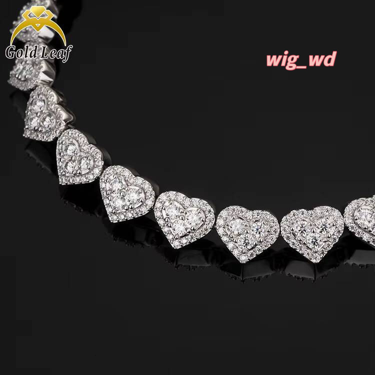 Goldleaf Wholesale Price Fine 925 Silver Gold Plated Heart Shape VVS Hiphop Moissanite Cuban Link Chain
