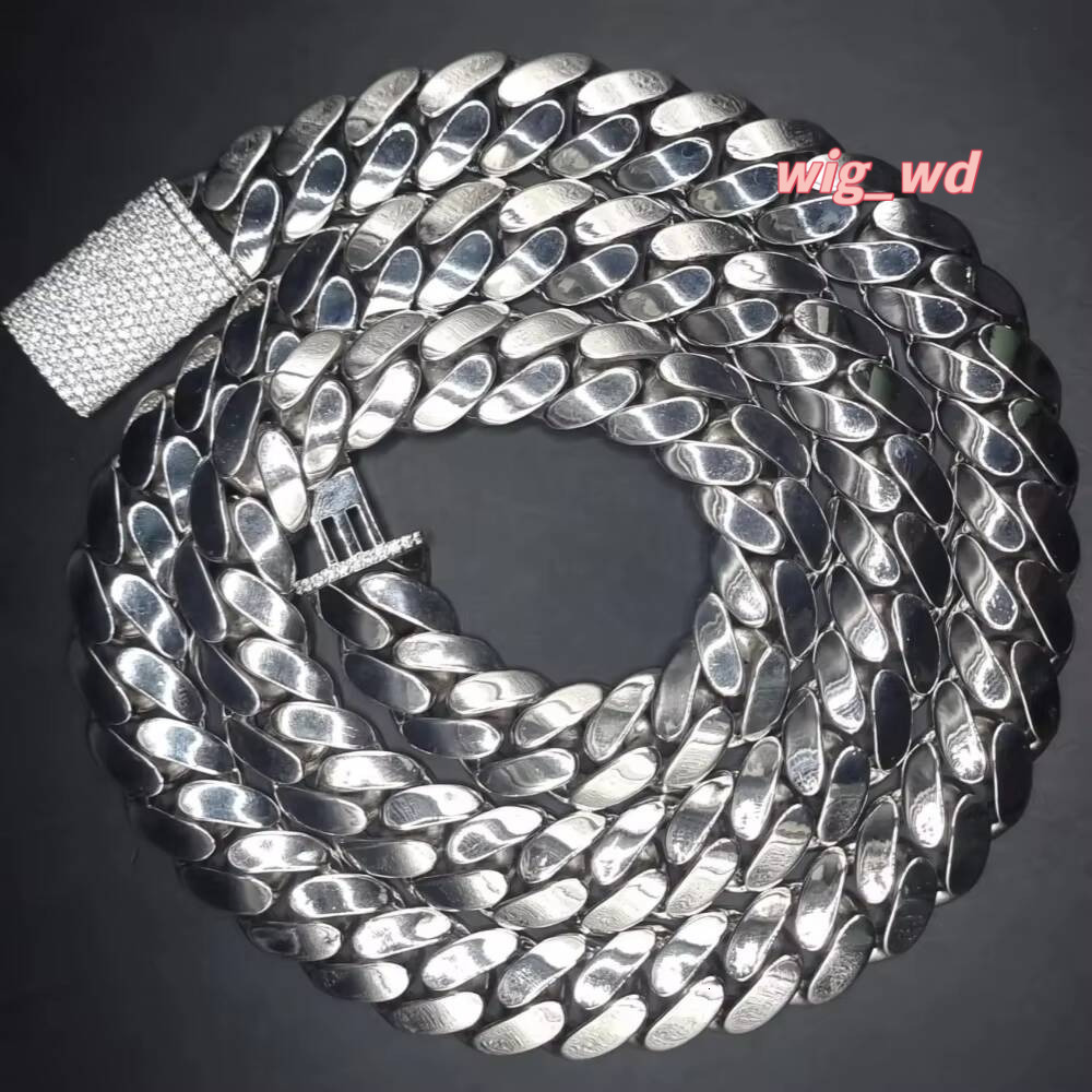 925 Sterling Solid Silver 18Mm Plain Miami Link VVS Moissanite Iced Lock Box Men's Women's Necklace Cuban Chain