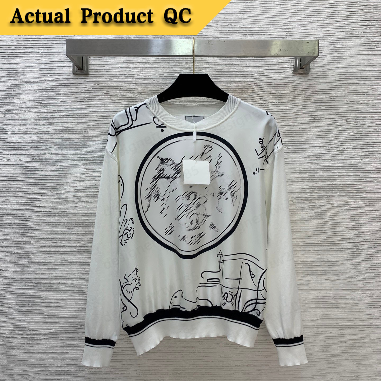 Vêtements de créateurs femmes sweat-shirt blanc noir rayé hauts en tricot dessin animé chariot imprimé pulls à manches longues automne survêtemen