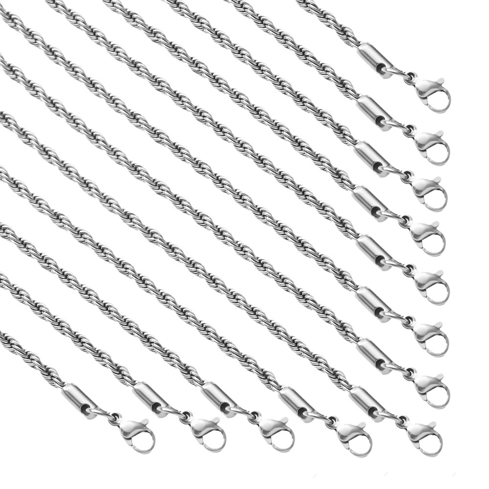 in bulk 10pcs Lot Stainless steel Fashion twisted Rope chain necklace For Women Mens Fashion Jewelry Silver