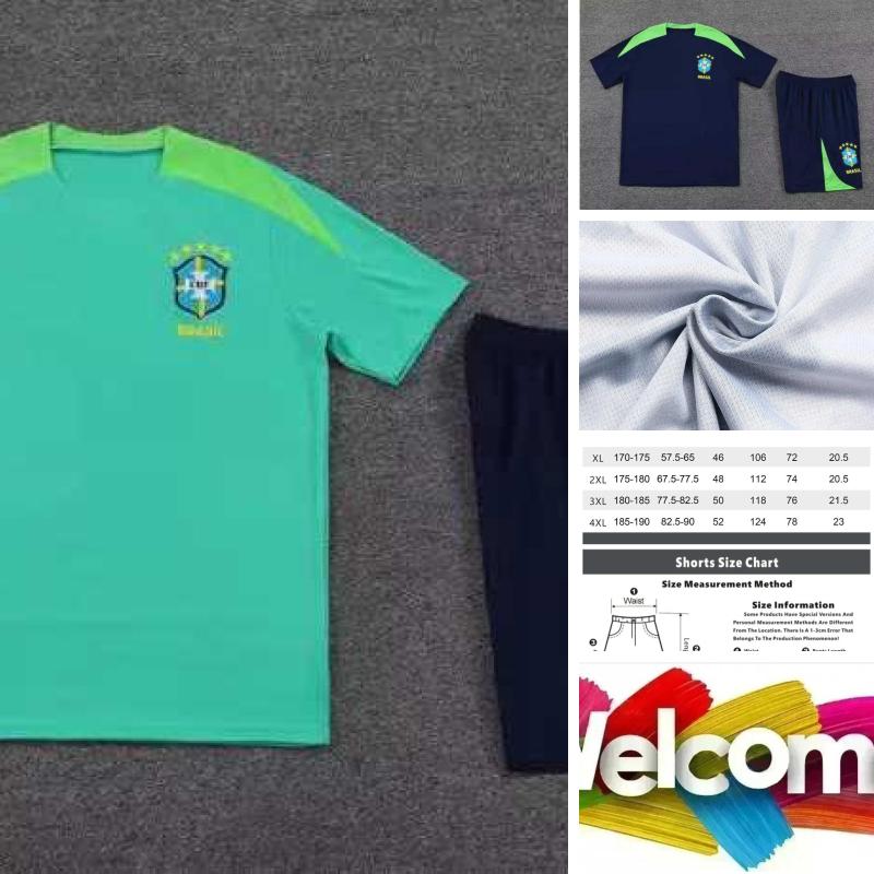 Summer mens sport tracksuit two-piece suit fitness set jogging running shirt shorts quick Clothing Brazil Team Football Training Kit Breathable and