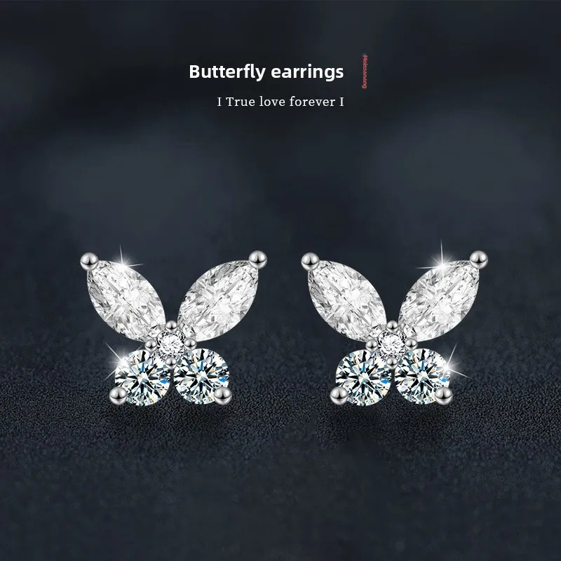 Elegant S925 Sterling Silver D-Color Butterfly Earrings - Exquisite Jewelry for Women 260623