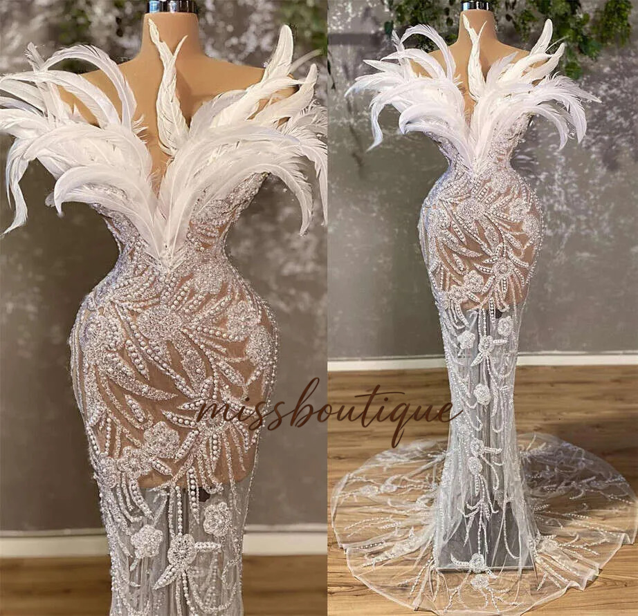 Plus Size Arabic Aso Ebi Mermaid Wedding Dress Sparkly Beaded Crystals Bridal Gowns Q624