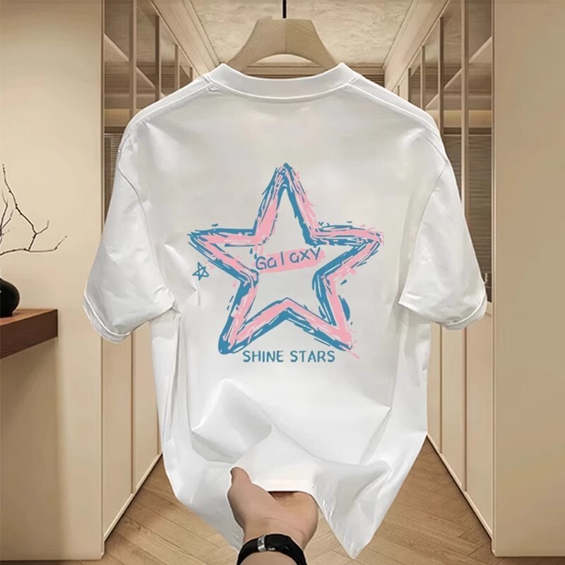 Men'S Printed Pure Cotton T-Shirt Men'S European us Style T-Shirt For Daily Wear Trendy Ins Summer New Fashionable Unisex Crew Neck Tee