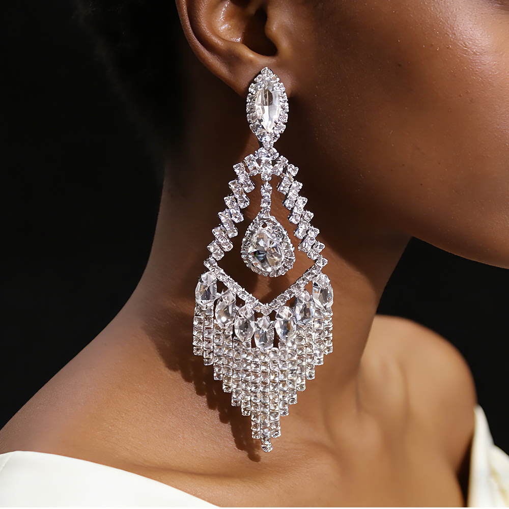Shiny Teardrop Crystal Zircon Long Tassel Earrings Pure Copper Fashion Jewelry Custom Size Factory Direct Supply Global Retailers EU Eco Complian-image-1111975258