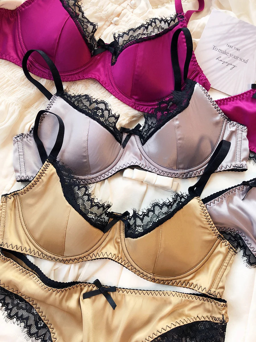 French Thin Cup Lingerie Set Sexy Lace Push Up Bra Fashion Women Silk Fabric Underwear High Quality Intimates Bras and Pes 260624