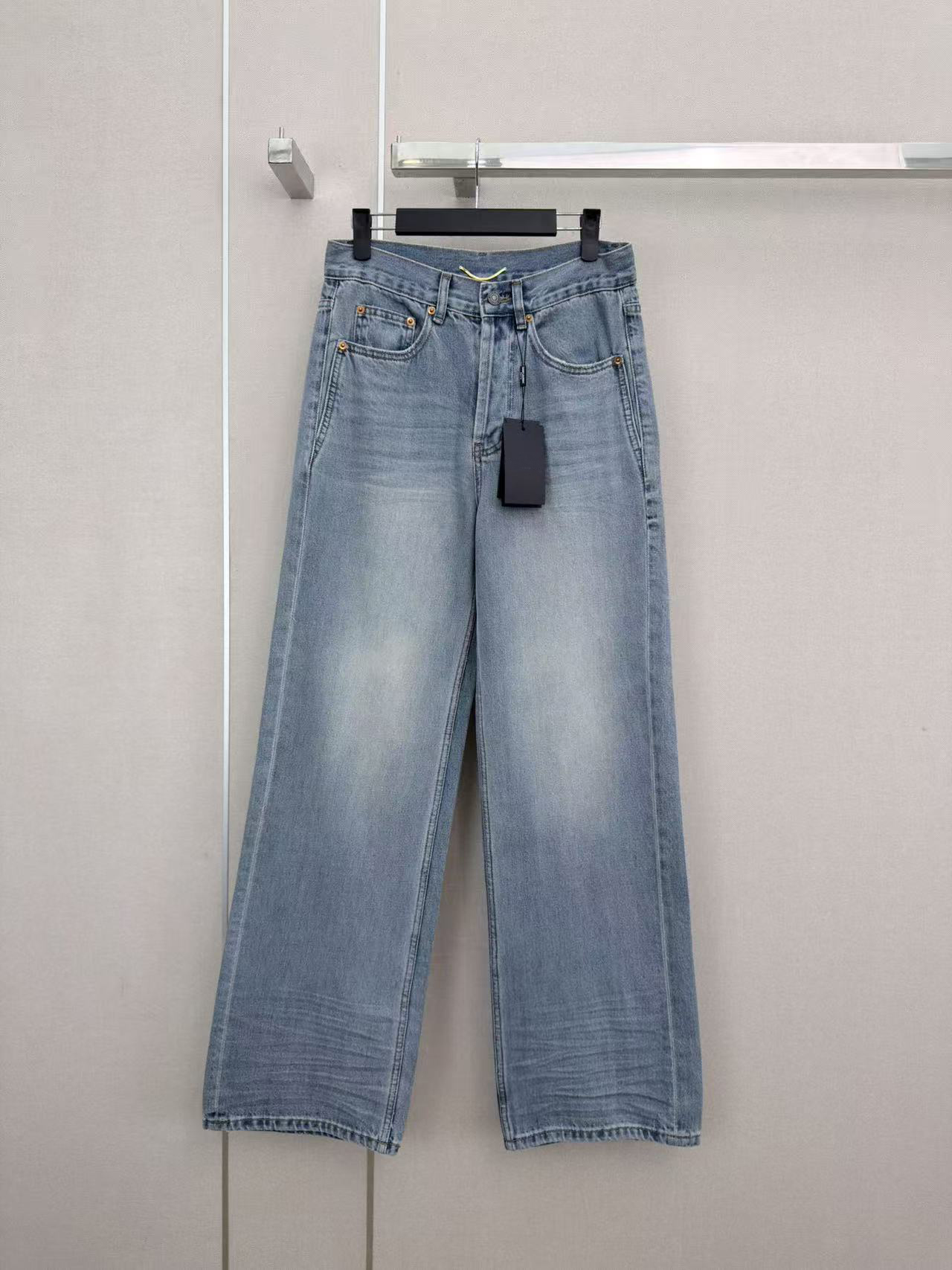 Marca Jeans a gamba larga con lavaggio chiaro Pantaloni a vita alta in denim dritto allentati Pantaloni lunghi streetwear casual Taglia S.M.L.