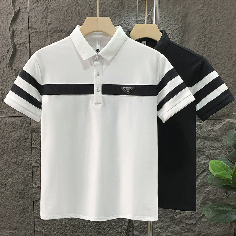 Men's Short-Sleeve Color-Blocked Polo Shirt, Summer Lightweight T-Shirt, Stylish Sophisticated, With A Turn-Down Collar, Casual And Cool
