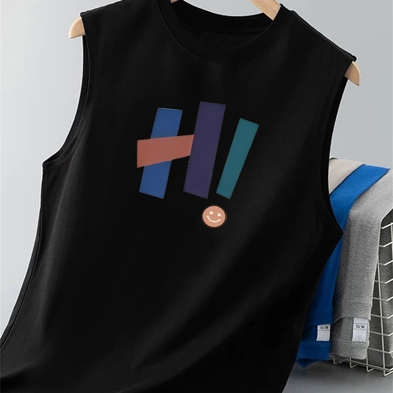 100 Cotton Mens Summer Fashion Hi Letter Graphic Print Casual Sports Fitness Loose Breathable Crew Neck Sleeveless Tank Top y260618