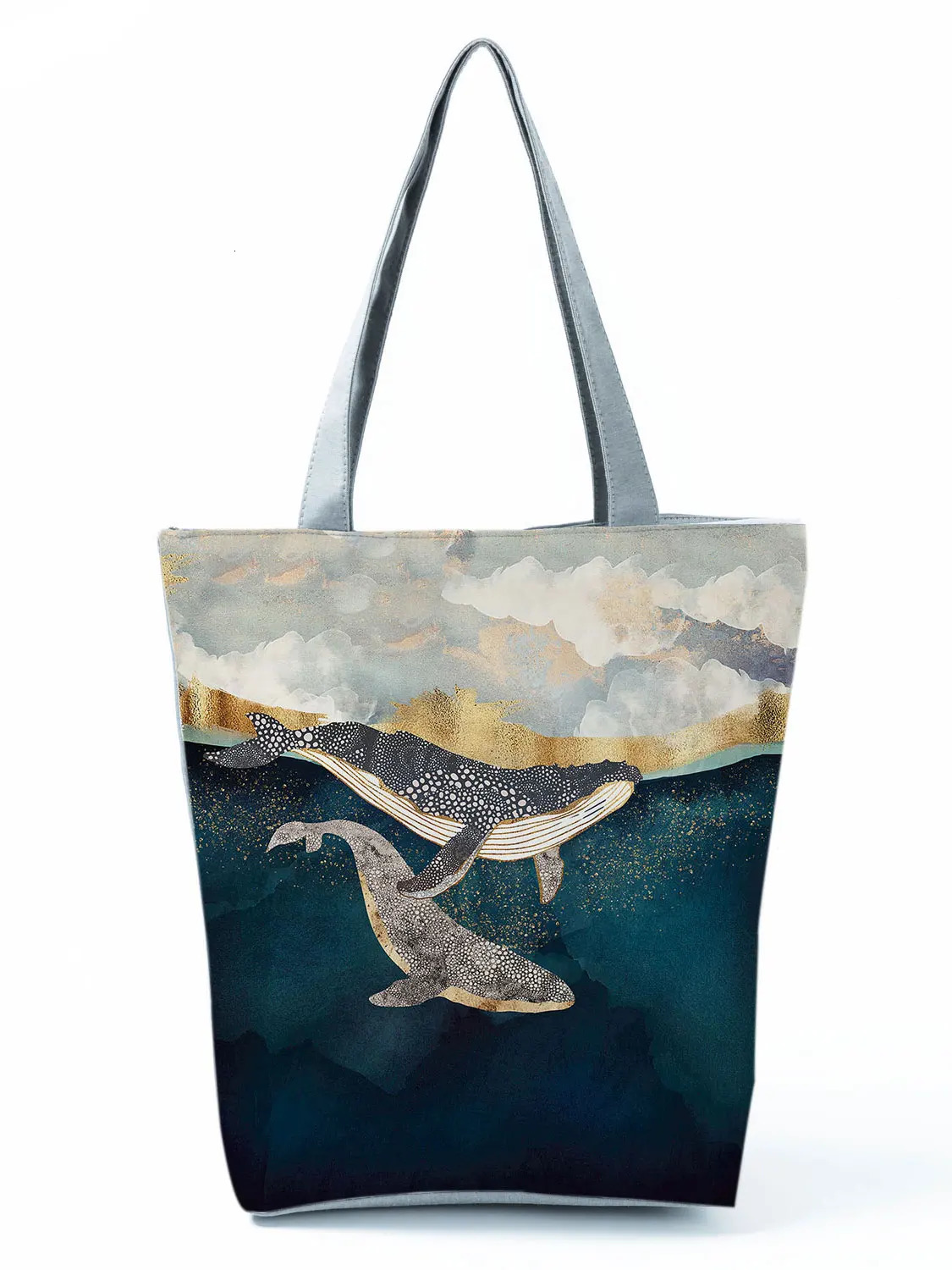 Japanese Style Ukiyoe Print Handbags Women Shoulder Bag Fashion Landscape Eco Reusable Shopping Bag Travel Beach Bag Whale Tote 260623