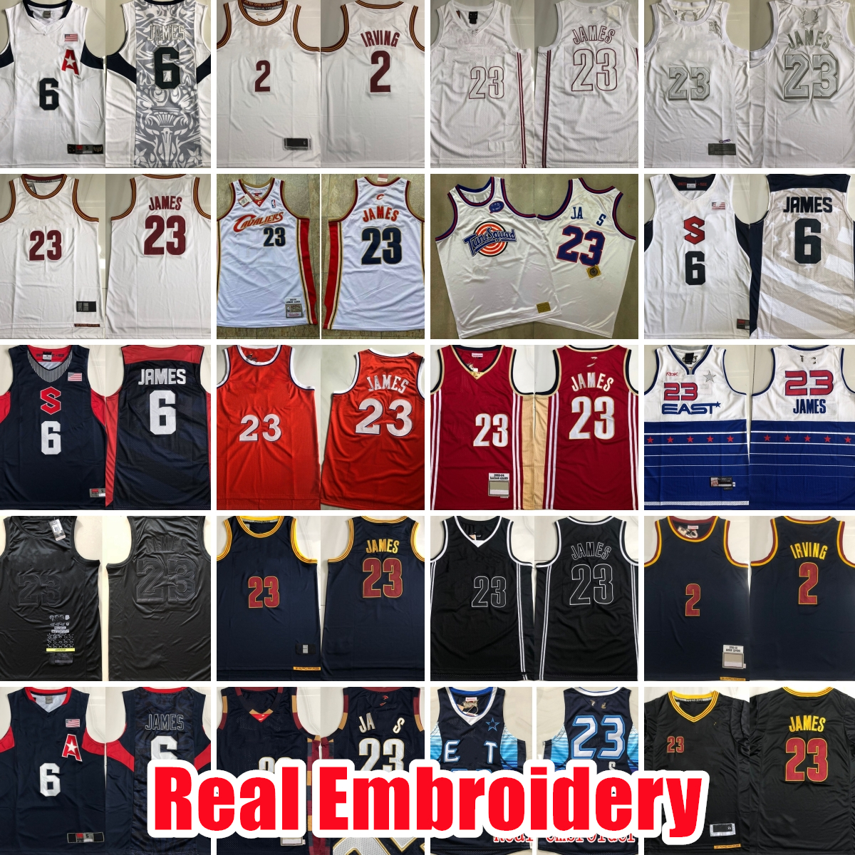 rare Real Embroidery Basketball Jerseys 2 Kyrie Irving 2011-12 #23James 2003-04 Authentic Stitched Jersey Shorts Mens S-XXL