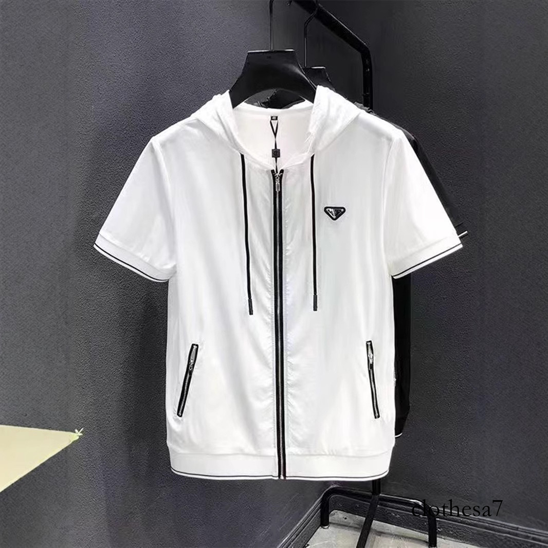 High-end new 2025 men's triangular hooded sweatshirt, short-sleeved, simple, casual, versatile, fashionable and trendy for outerwear