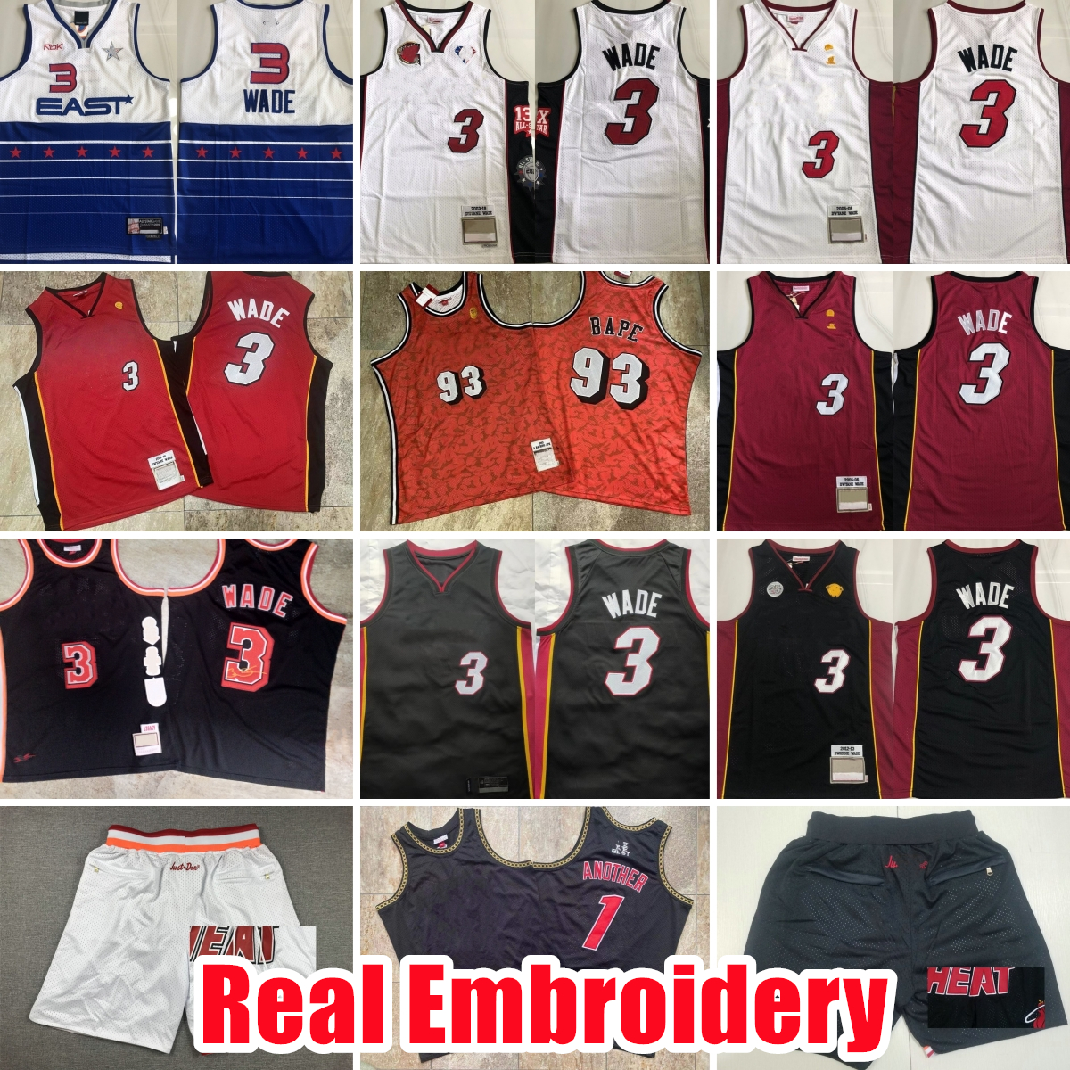 rare Real Embroidery Basketball Jerseys 3 Dwyane Wade 2012-13 #1 Another Authentic Stitched Jersey Shorts Mens S-XXL