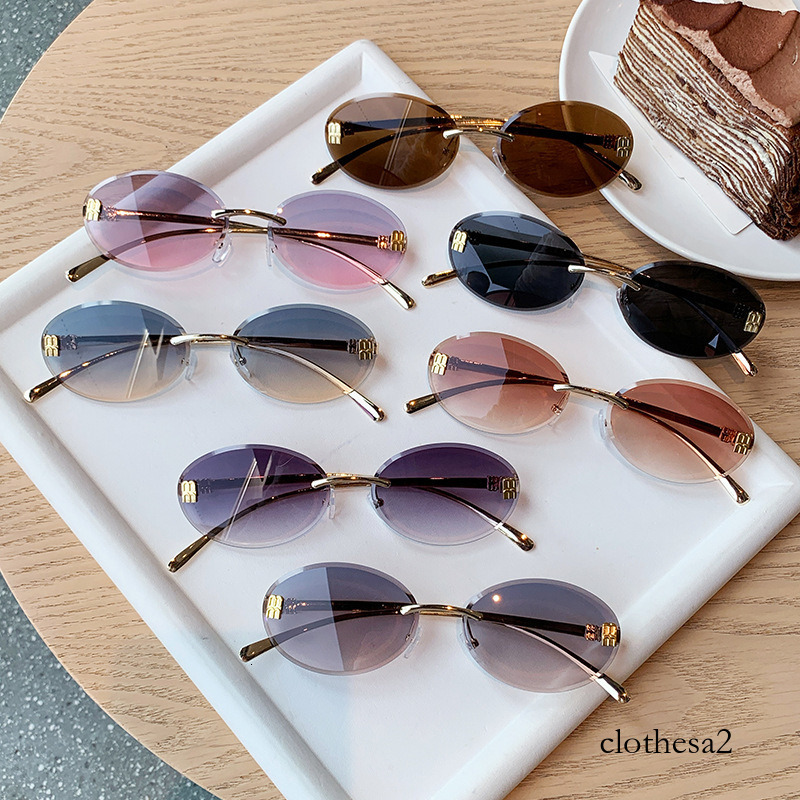 New style sunglasses, European and American style, unisex, popular online, oval-shaped, metal frameless, fashionable trendy sunglasses