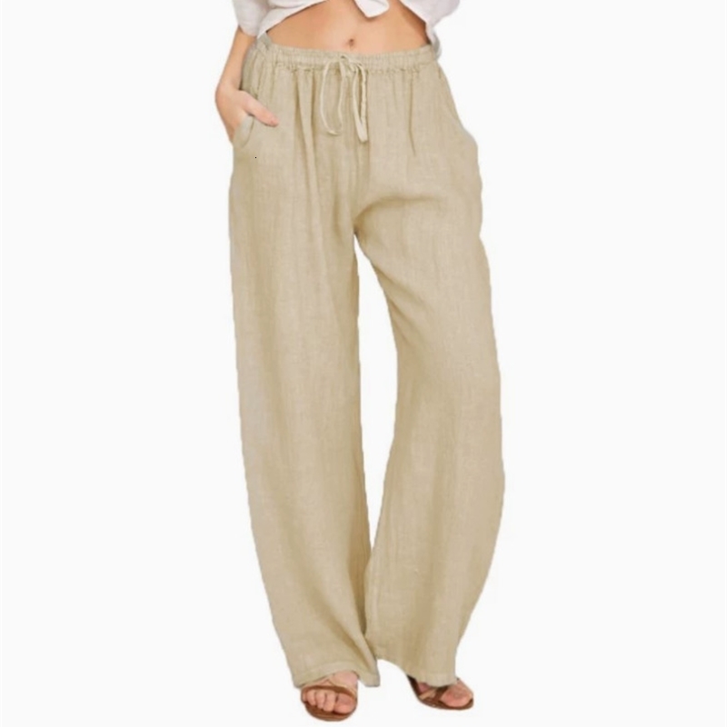 Summer Autumn Women Fashion Cotton Linen Pants Elastic Waist Loose Straight Female Casual Solid Color Versatile Trousers y260623