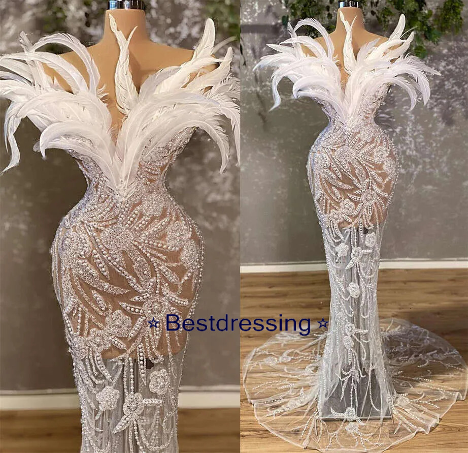 Plus Size Arabic Aso Ebi Mermaid Wedding Dress Sparkly Beaded Crystals Bridal Gowns Bd624