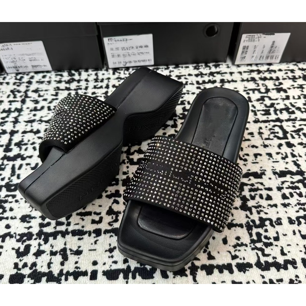 2026best seller Designer's new square toe flat bottomed thick sole full of rhinestone genuine leather, one foot off for wearing beach sandals,