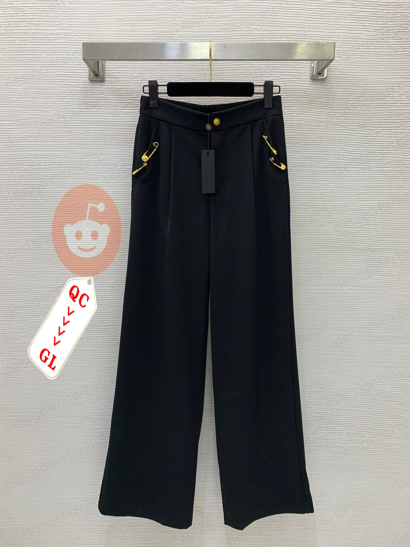 High Street Runway Trousers Medusa Style Gold Button Drape Palazzo Pants black Luxury Design Elegant Evening Party Club Outfits Loose Streetwear-image-1111986895