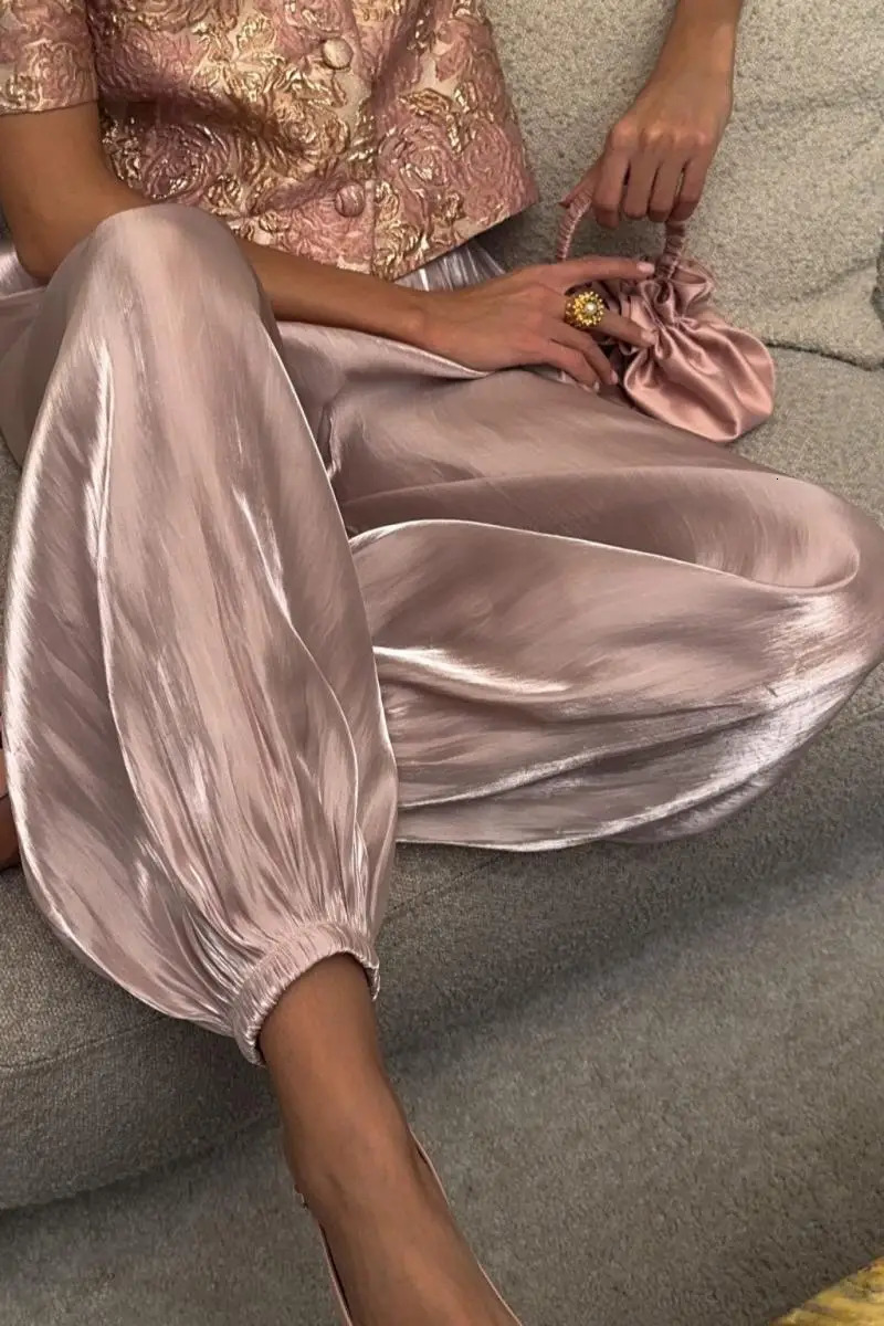 Shinny Satin Lantern Pant For Women Loose Casual Trousers Elegant Commuter Fashion Long Pants 2026 Lady Party Streetwears 260623